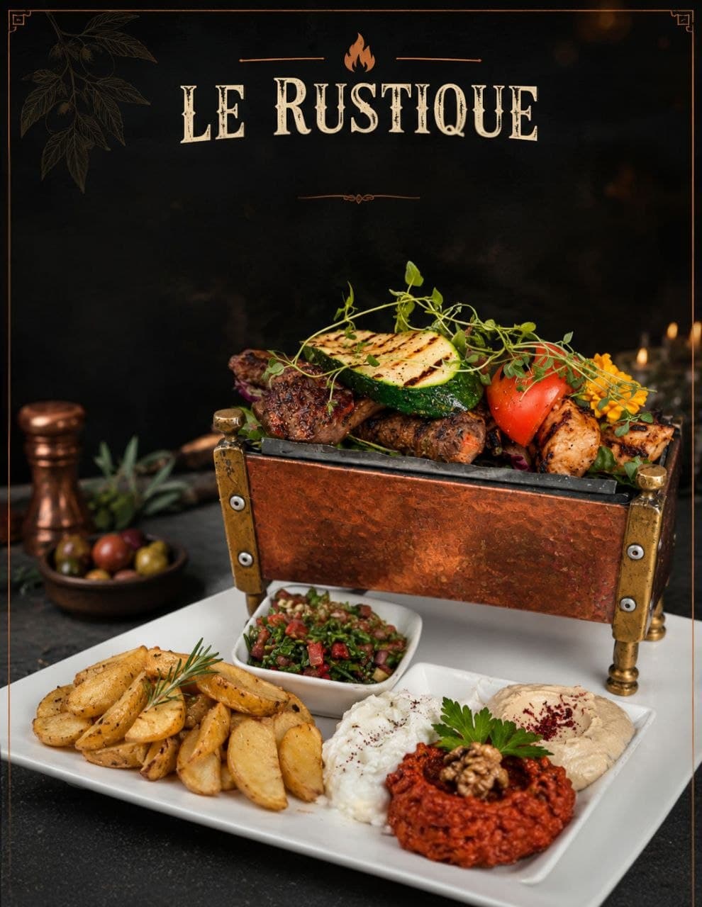 Grillplatå med spett, tabbouleh och mezze